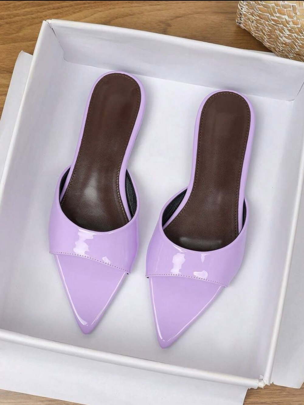 Lilac Patent Pointed-Toe Slide Mules - Women